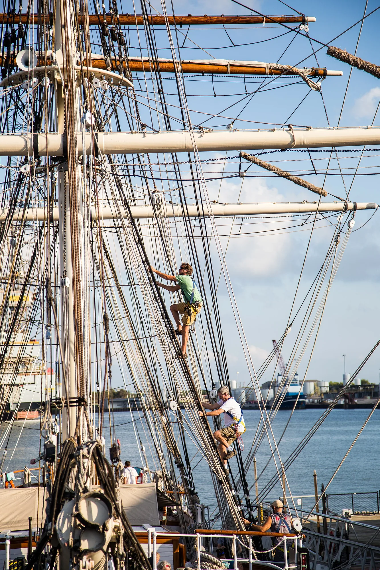 Crew climbing ELISSA’s rigging