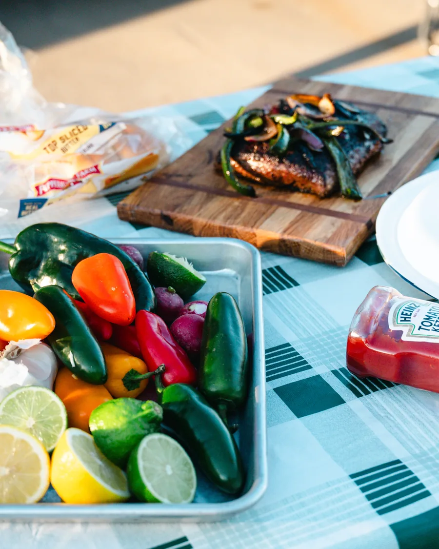 Fresh food being prepared on the outdoor grill