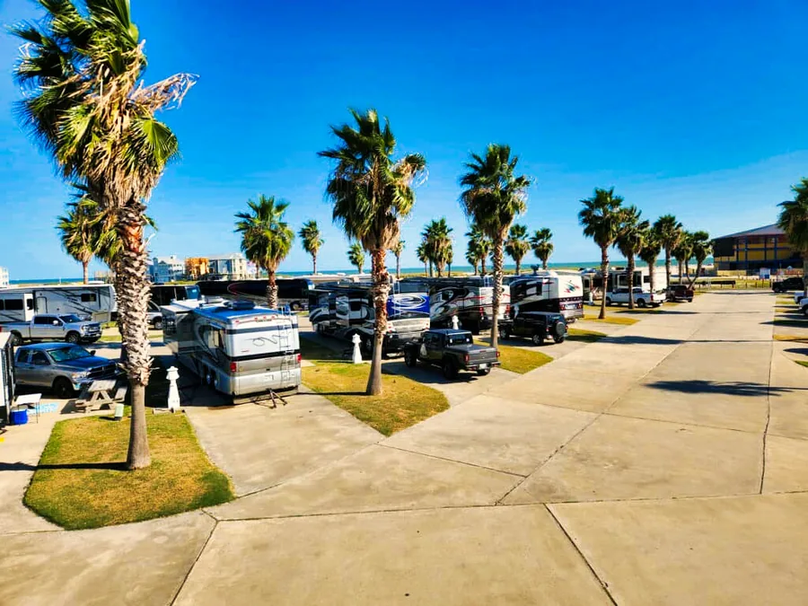RV sites and palms along the Sandpiper resort drive